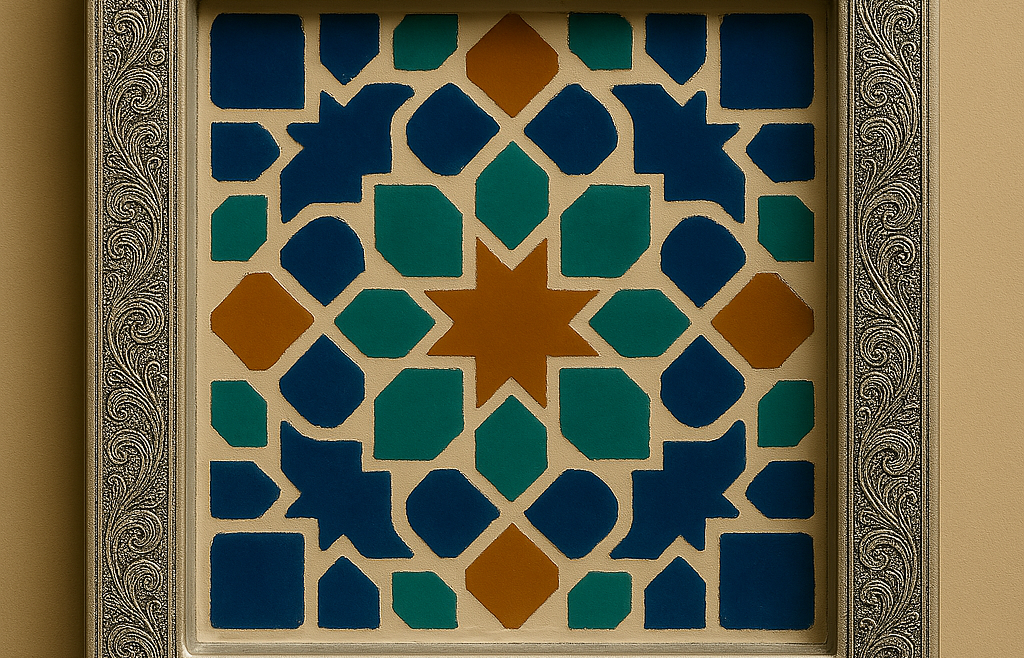 vide-poches en zellige marocain, cadre en cuivre argenté - artisanat du Maroc 1