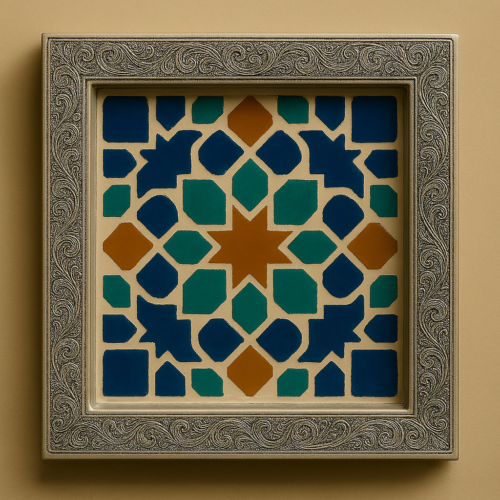 vide-poches en zellige marocain, cadre en cuivre argenté - artisanat du Maroc 1